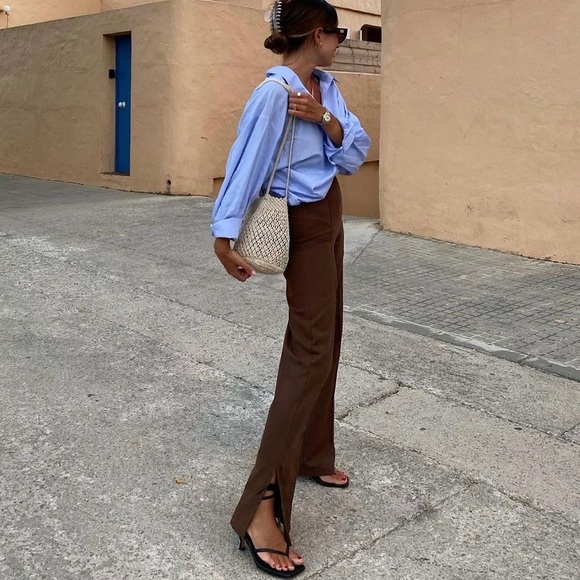 NEW Zara linen button down shirt blouse blogger style aritzia djerf avenue - Picture 2 of 6